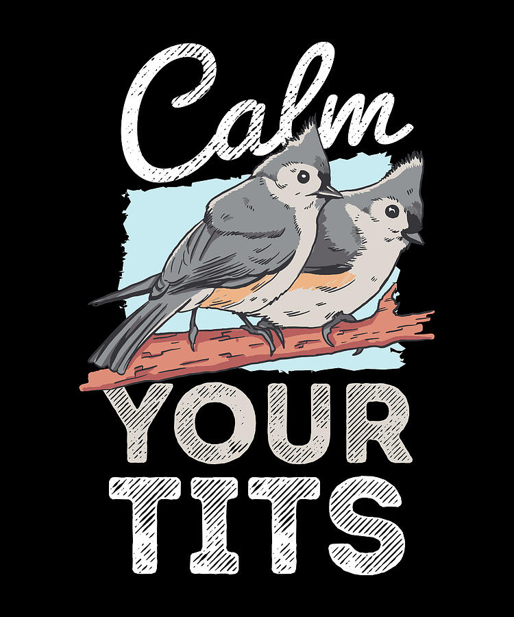 Funny Calm Your Tits Tufted Titmouse Bird Gift Digital Art By Qwerty