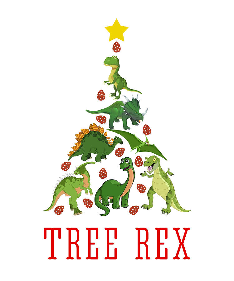 Funny Dinosaur Christmas Tree Rex Poster Red Painting By Keeley