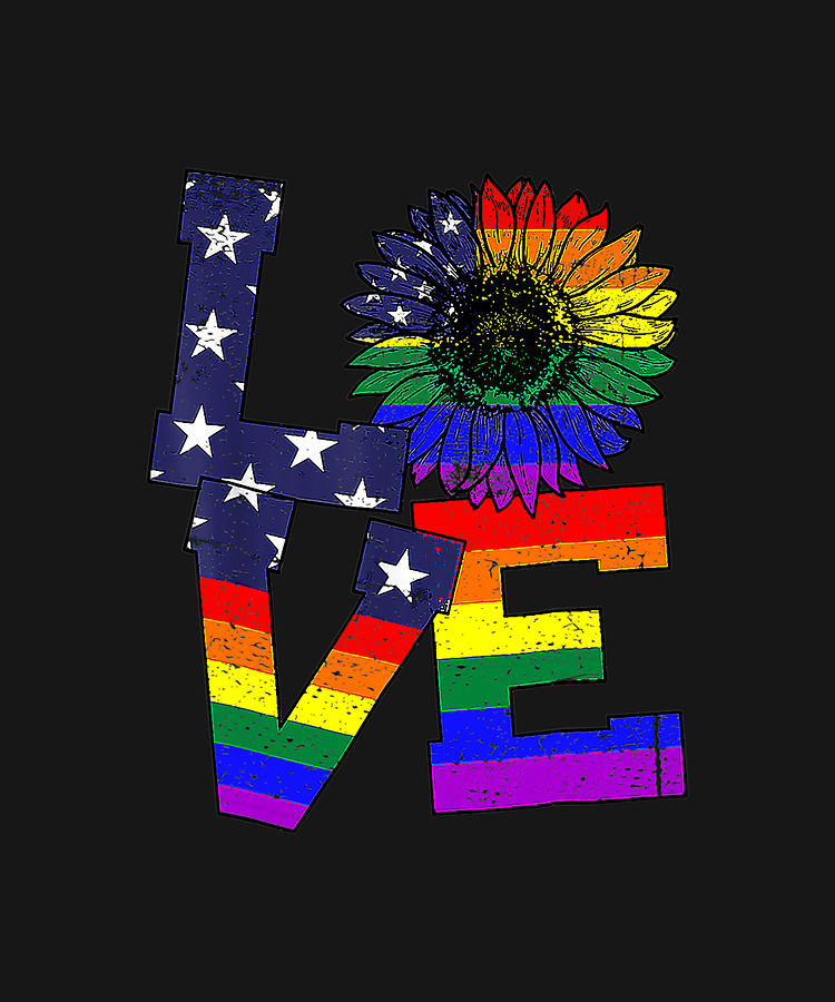 Gay Pride LOVE LGBT Sunflower Rainbow LGBTQ Lesbian Pride Drawing By