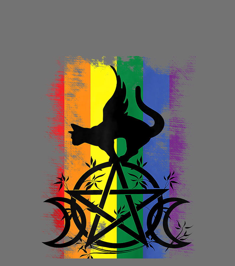 Gay Witch Pride Flag Triple Moon Pentacle Wicca Pagan Lgbtq Digital Art