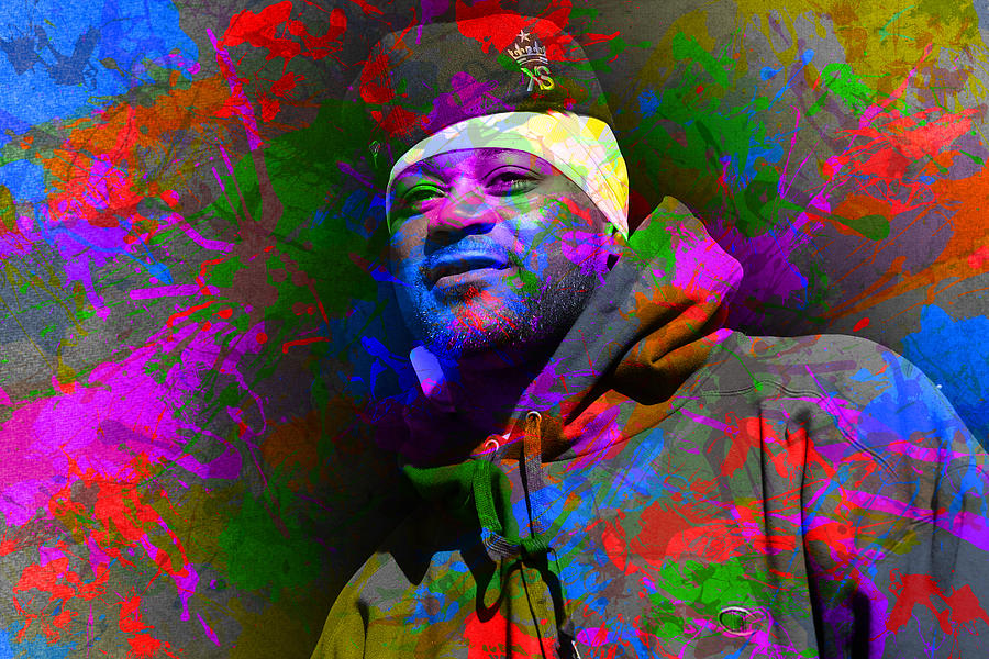 Ghostface Killah Famous Rapper Paint Splatters Colorful Portrait Mixed