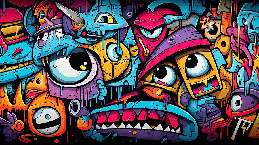 Graffiti Wall With Colorful Monsters Digital Art By Kaleem Ullah Fine