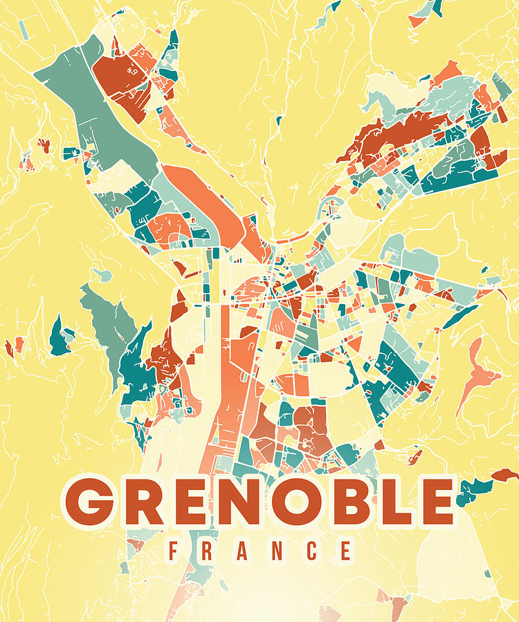 Grenoble France Map Digital Art By Alexandru Chirila Pixels