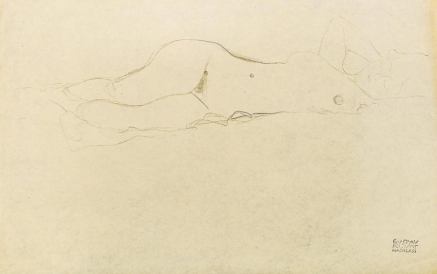 Gustav Klimt Female Nude With Her Hands Behind Her Head Drawing By Dan