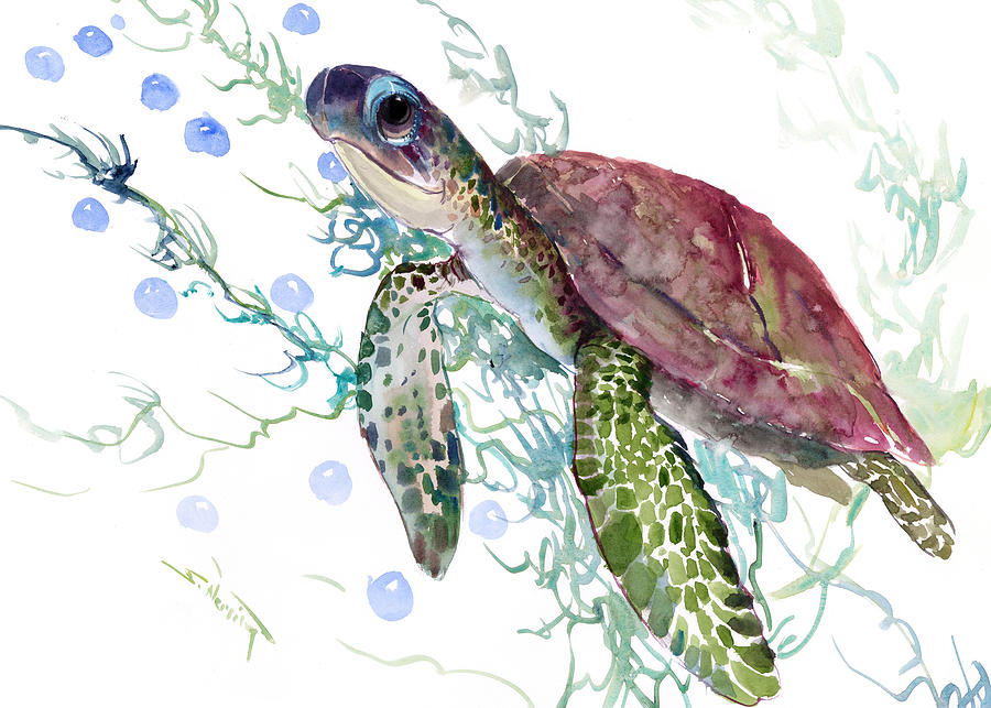 Happpy Sea Turtle Painting By Suren Nersisyan Fine Art America