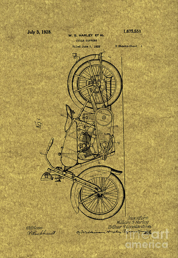 Harley Davidson Patent Mechanical Drawing S Vertical On Vintage