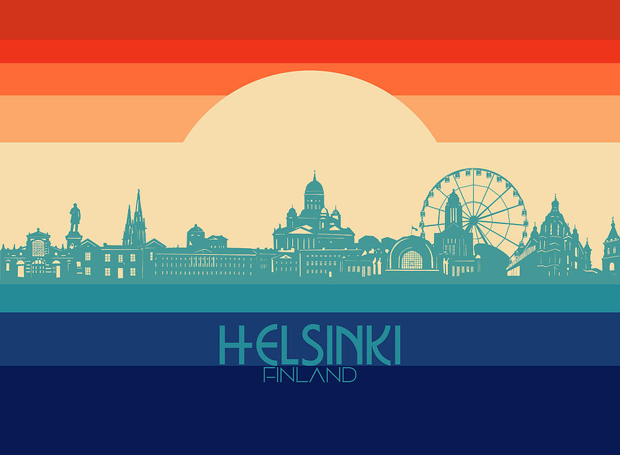 Helsinki Skyline Retro Rainbow Digital Art By Bekim M Fine Art America