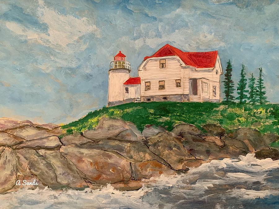 Heron Neck Lighthouse Painting By Anne Sands Fine Art America