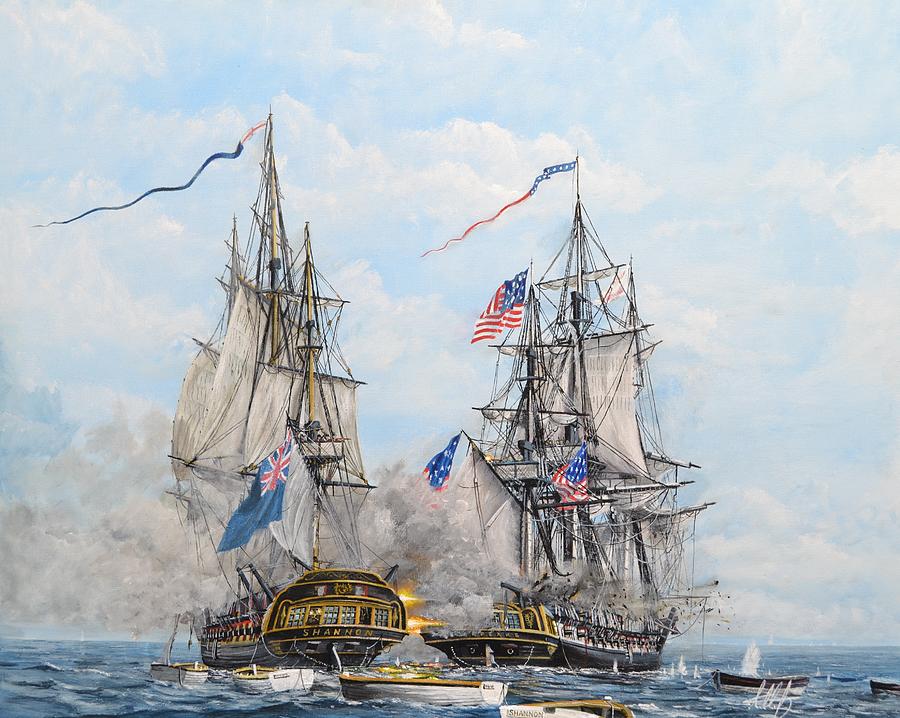 HMs Shannon And USS Chesapeake Painting By Graham M Turfersee Fine