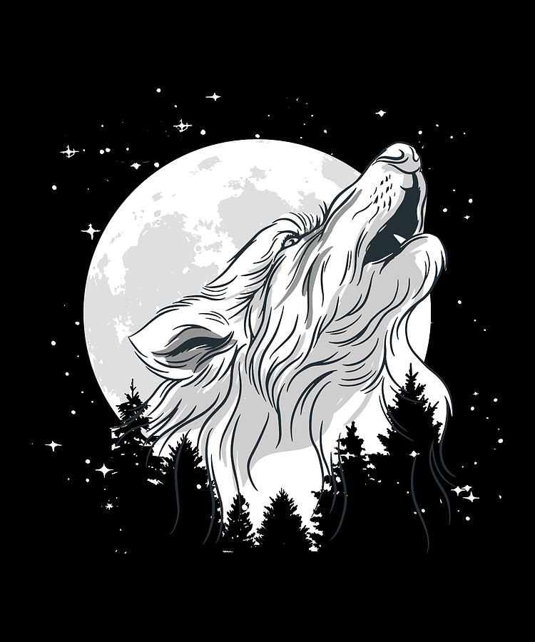 Howling Wolf In Forest With Moon And Stars Mixed Media By Norman W