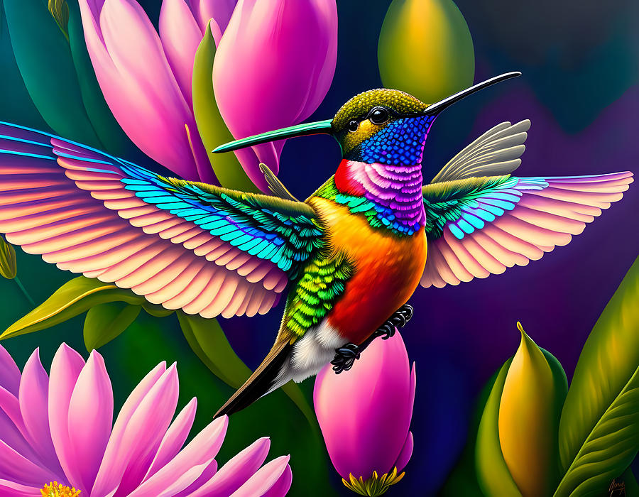 Hummingbird In Flight Painting By Caleb Ongoro Fine Art America