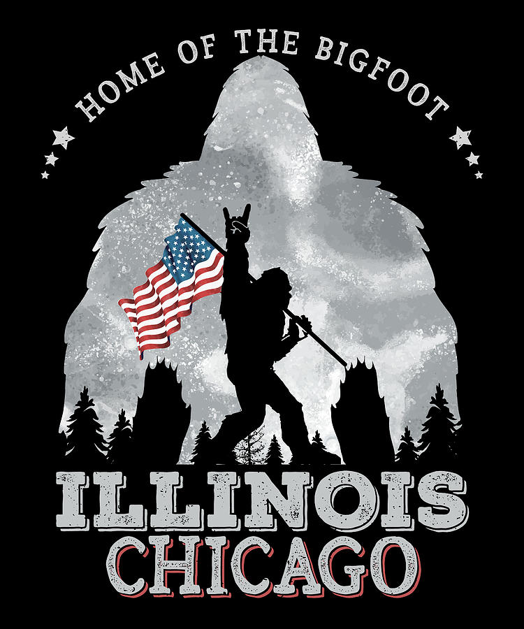 Illinois Chicago Funny Bigfoot American Flag In The Forest Sasquatch