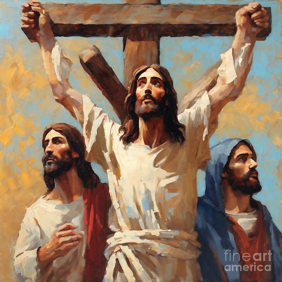 Jesus Flanked By Two Thieves On The Cross Painting By Rhys Jacobson