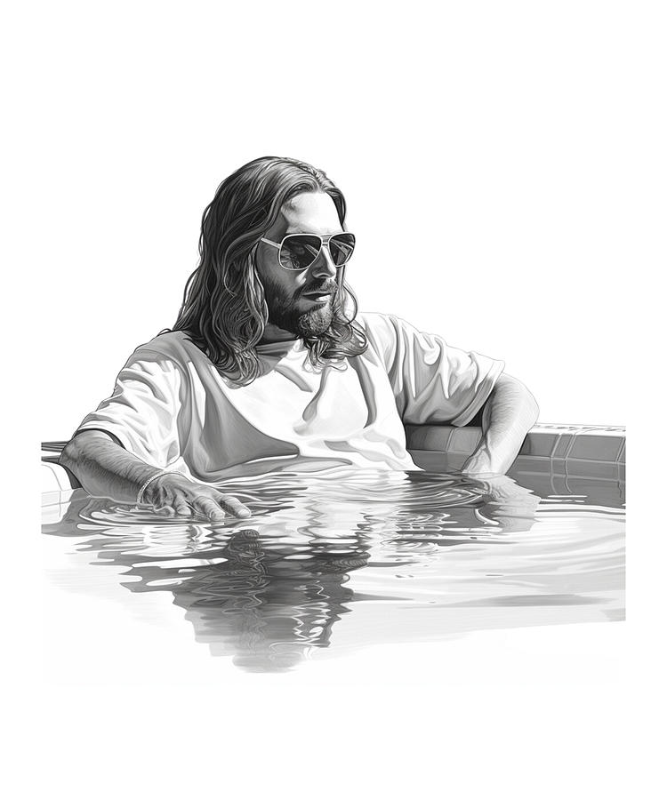 Jesus With Sunglasses Relaxing In A Swimming Pool Digital Art By