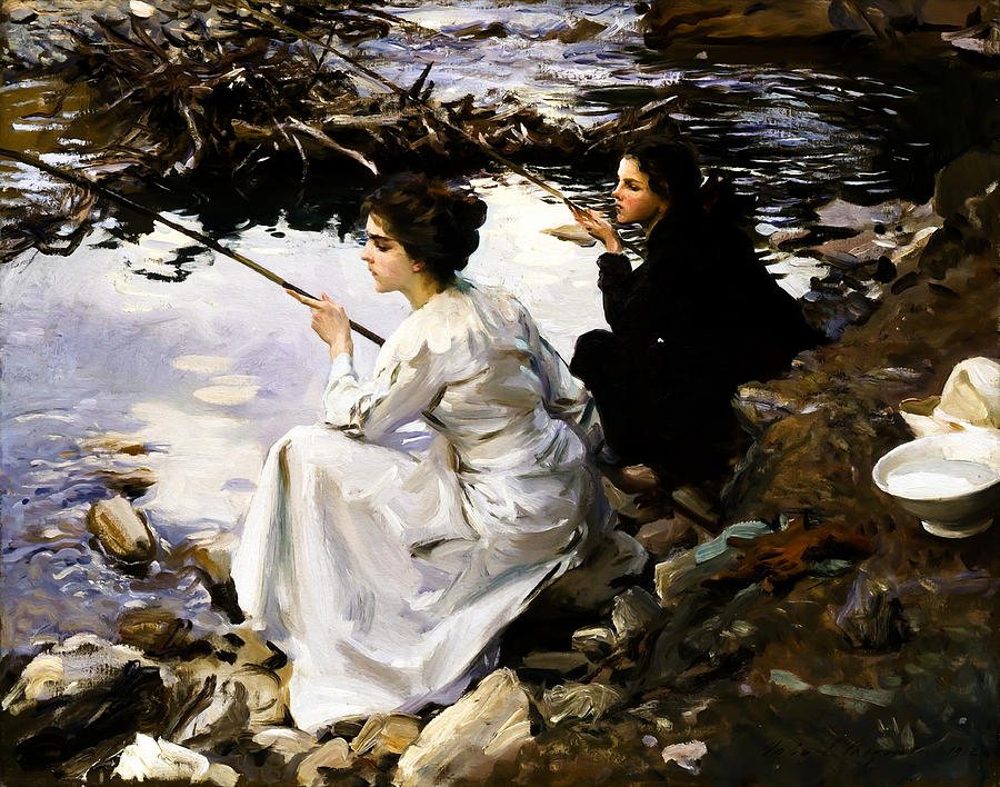 John Singer Sargen Two Girls Fishing 1912 Painting By Orca Art Gallery