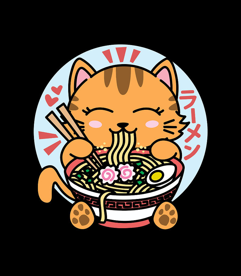 Kawaii Ramen Cute Anime Orange Cat Japanese Noodles Digital Art By