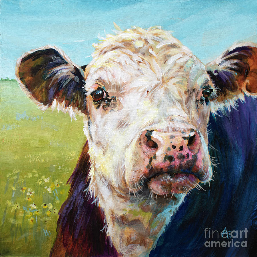 Kiss Me White Face Cow Painting By Annie Troe Fine Art America