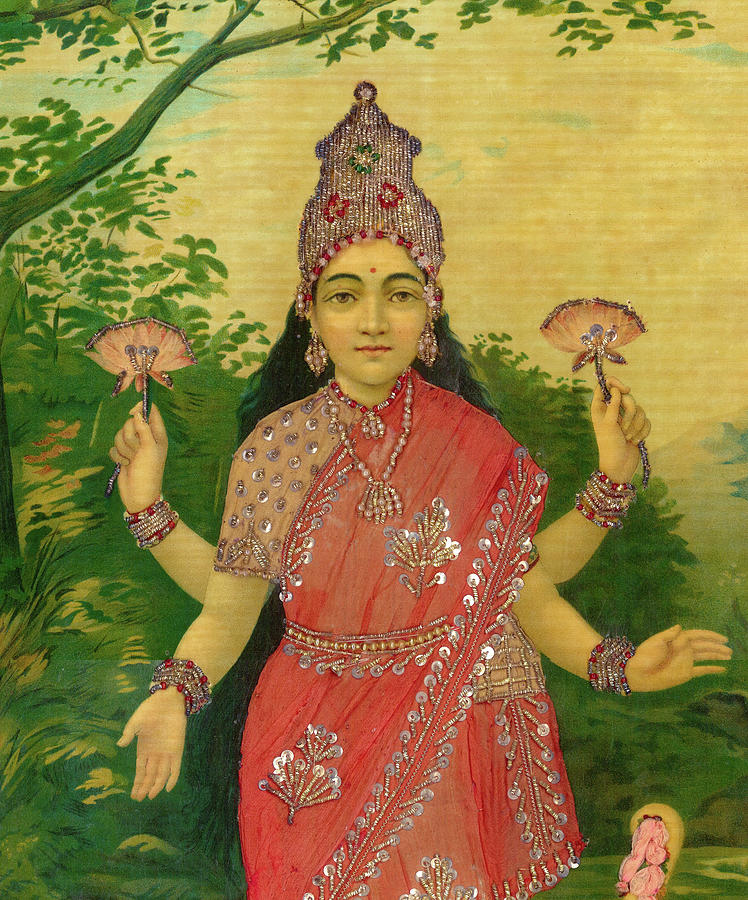 Lakshmi Goddess Of Good Fortune Painting By Ravi Varma Pixels