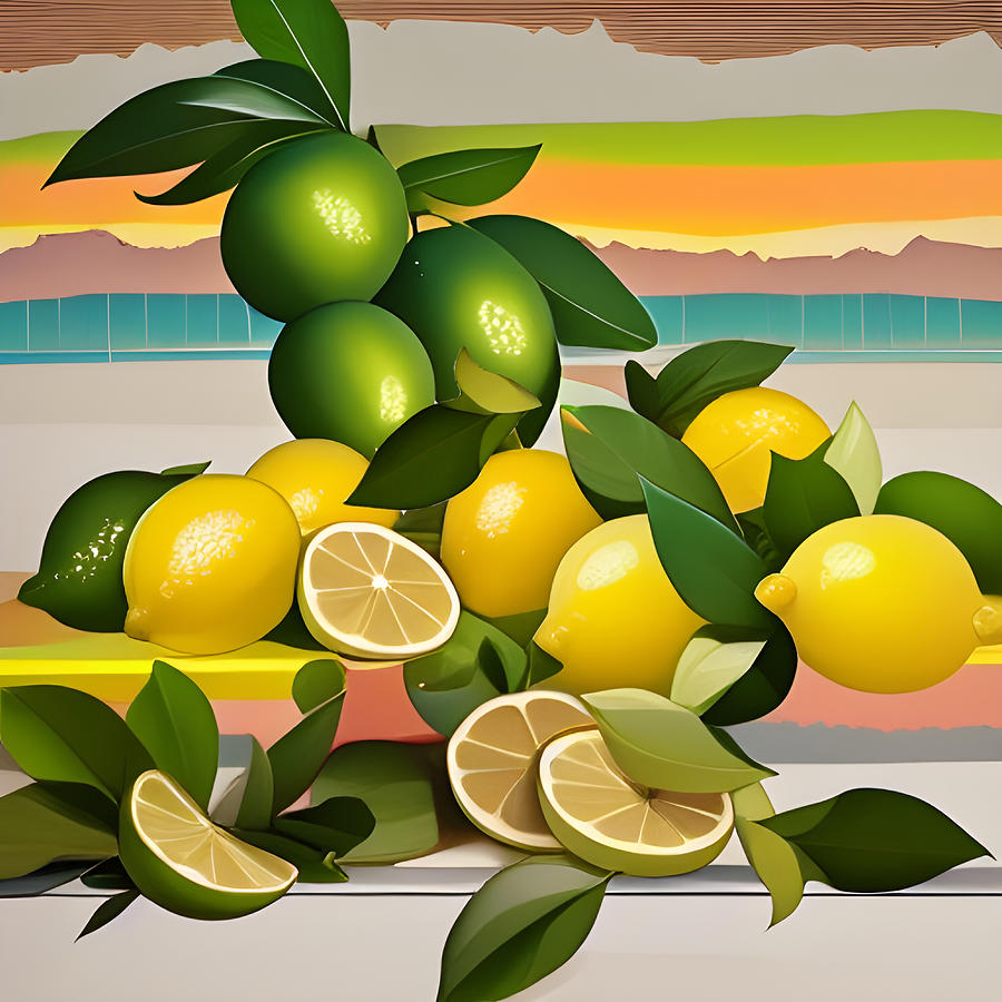 Lemons And Limes On Stripes Digital Art By Dana Roper Fine Art America