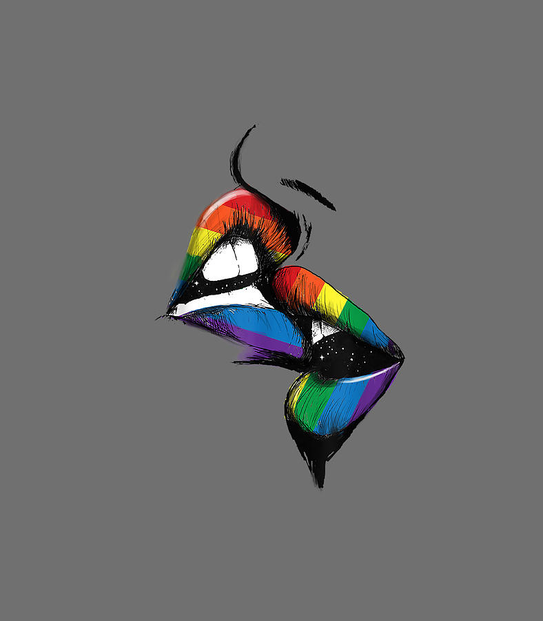 Lesbian Lips Kissing Rainbow Flag Gay Pride LGBT Digital Art By Pablo