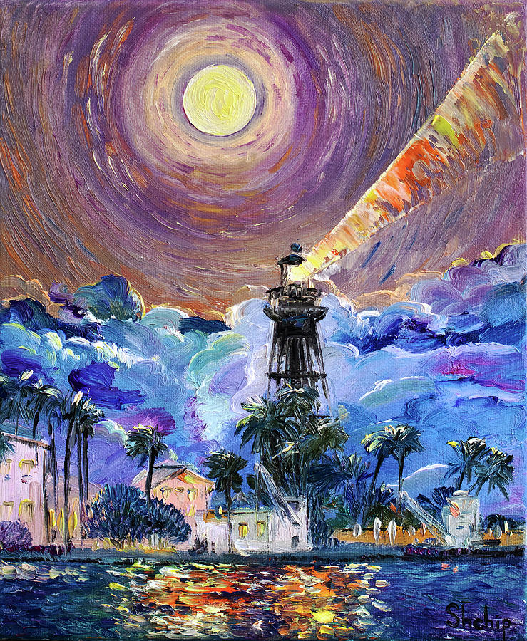 Lighthouse At Night Painting By Natalia Shchipakina Fine Art America