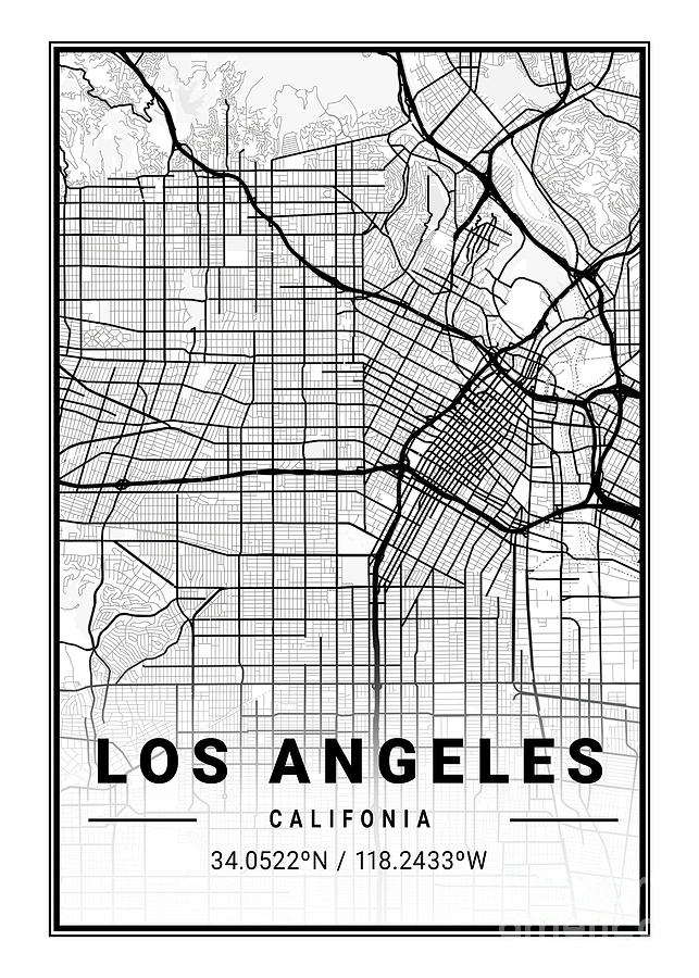 Los Angeles United States Light City Map Digital Art By Tien Stencil