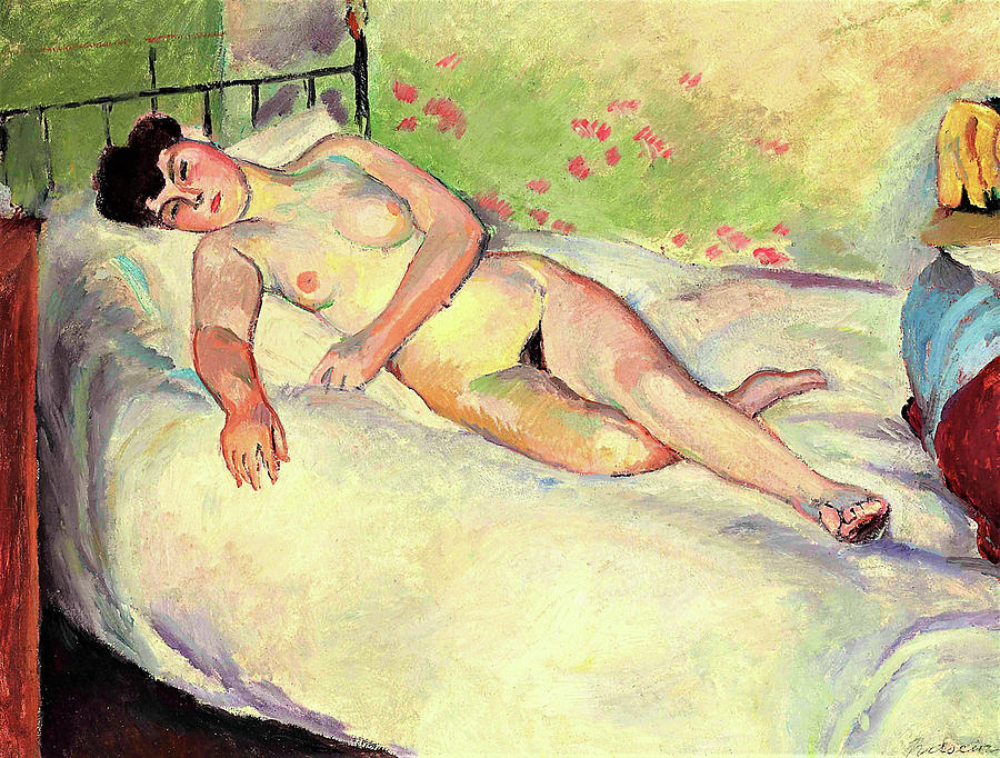 Lying Naked Digital Remastered Edition Painting By Jules Pascin