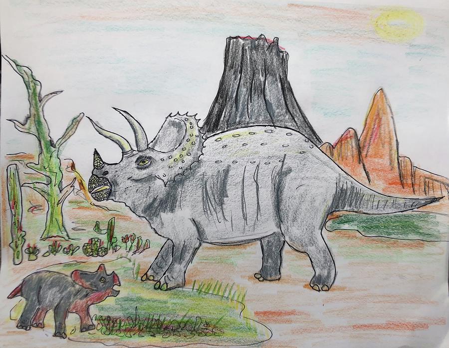 Mama Triceratops Painting By Harry Huberman Fine Art America