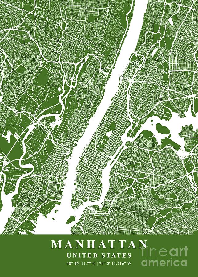 Manhattan United States Moss Plane Map Digital Art By Tien Stencil