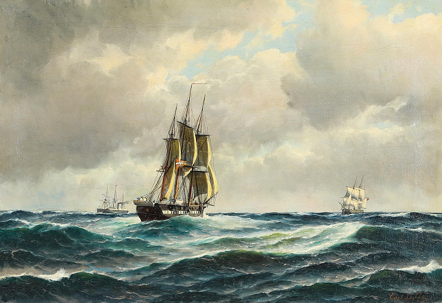 Marine Med Danske Sejlskibe Painting By Carl Bille Fine Art America