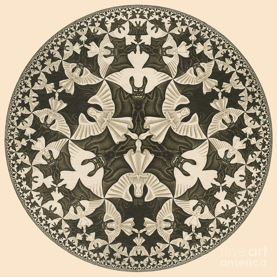 M C Escher Circle Limit Iv Heaven And Hell Drawing By