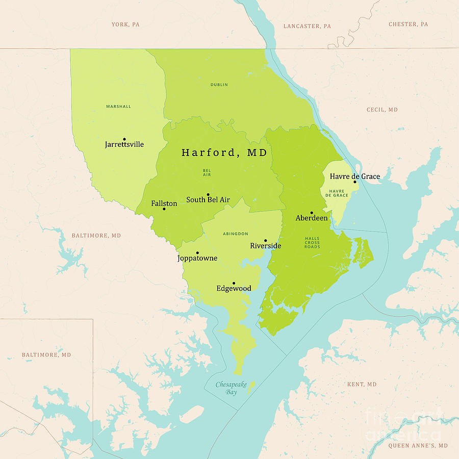 Md Harford County Vector Map Green Digital Art By Frank Ramspott Fine