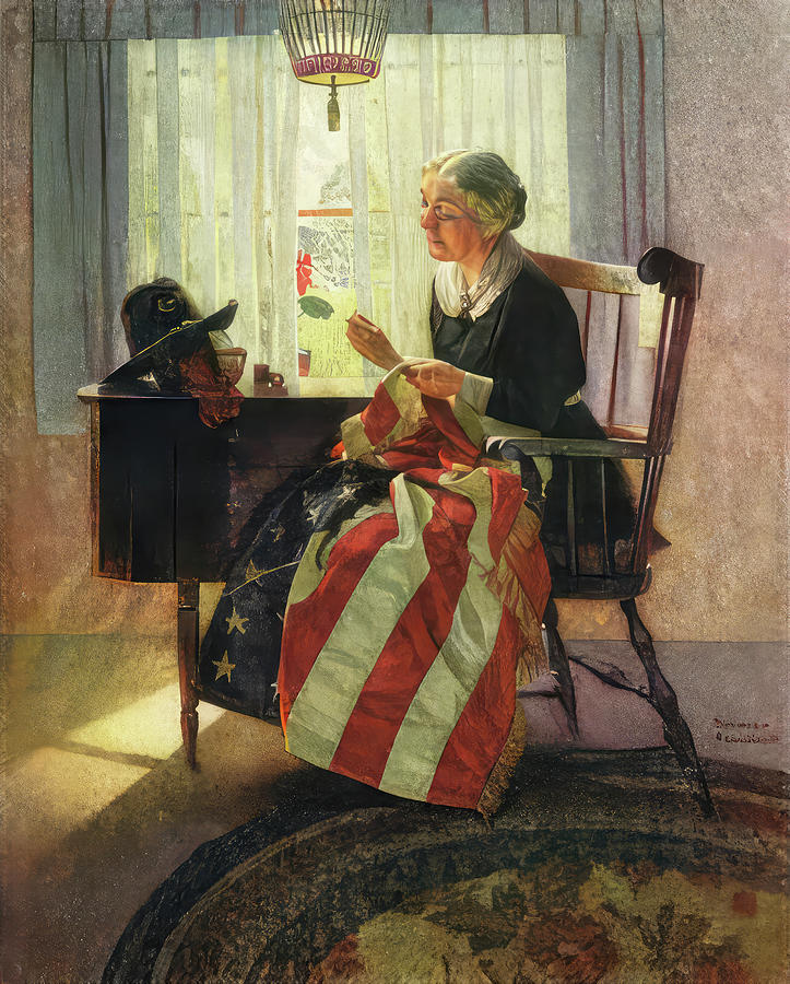 Mending The Flag Literary Digest Cover Painting By Norman Rockwell