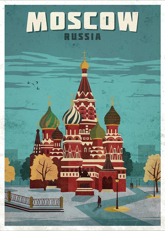 Moscow Russia Vintage Retro Travel Poster Mixed Media By Design