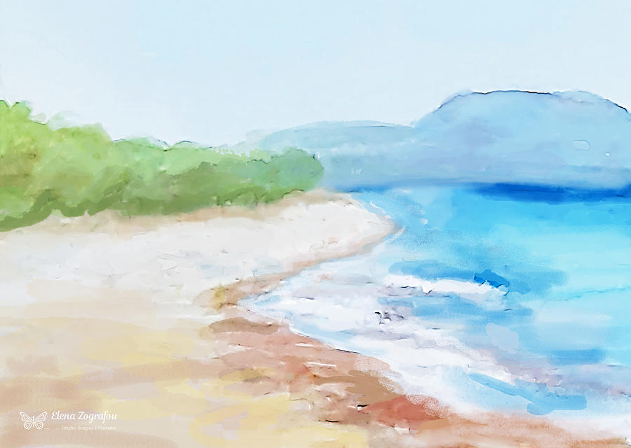 Mylos Beach Watercolor Painting Painting By Elena Zografou Fine Art