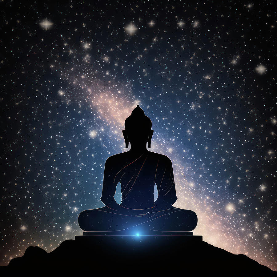 Mystical Serenity Buddha S Silhouette Against A Starry Sky Digital Art