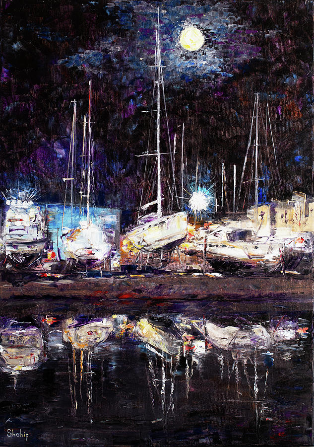 Night Port In Empuriabrava Painting By Natalia Shchipakina Fine Art