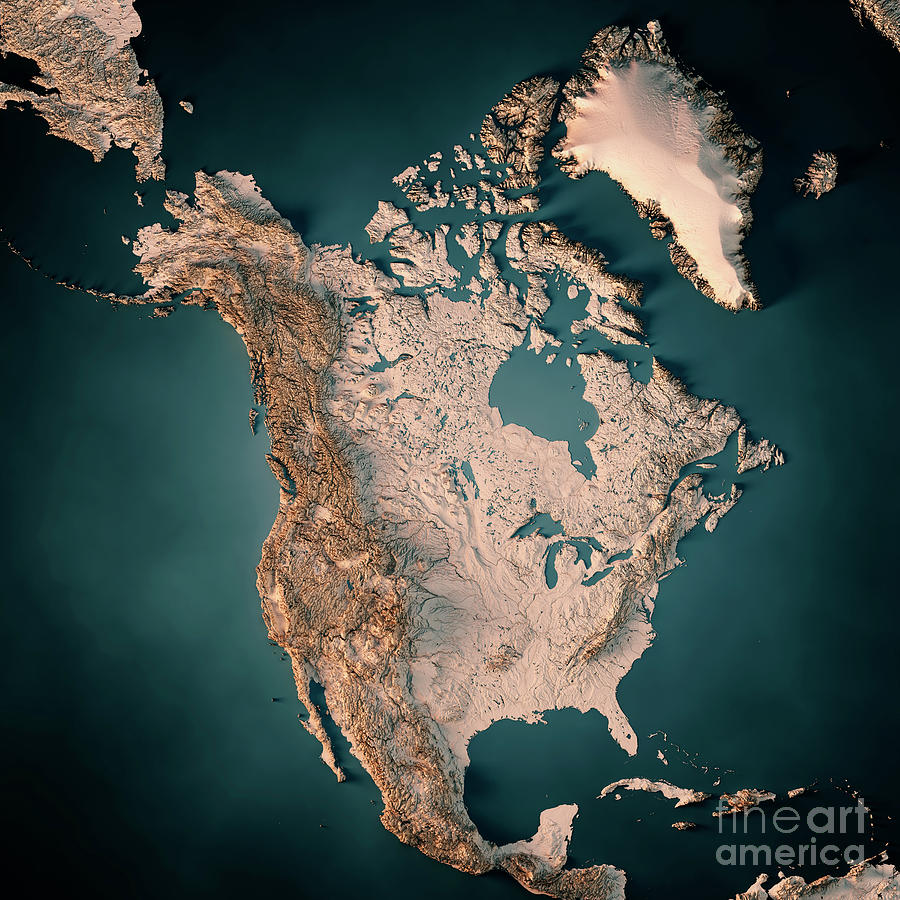 North America Topographic Map D Render Dark Ocean Neutral Digital Art