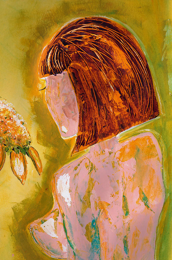 Nude With Sunflower Painting By Michaela Stevenson