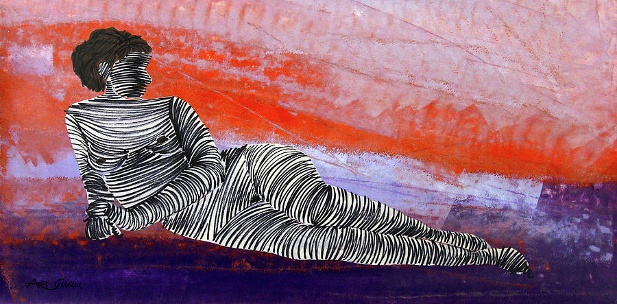 Nude Woman Lying Down By Artguru Acrylic On Paper Painting By