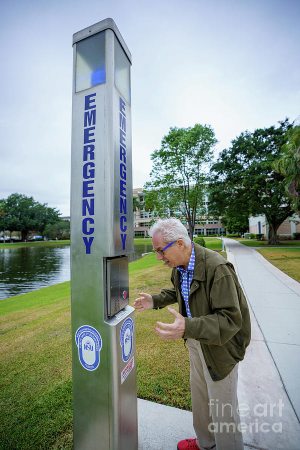 Old Senior Man Calling For Help At A Public Safety Beacon Emerge