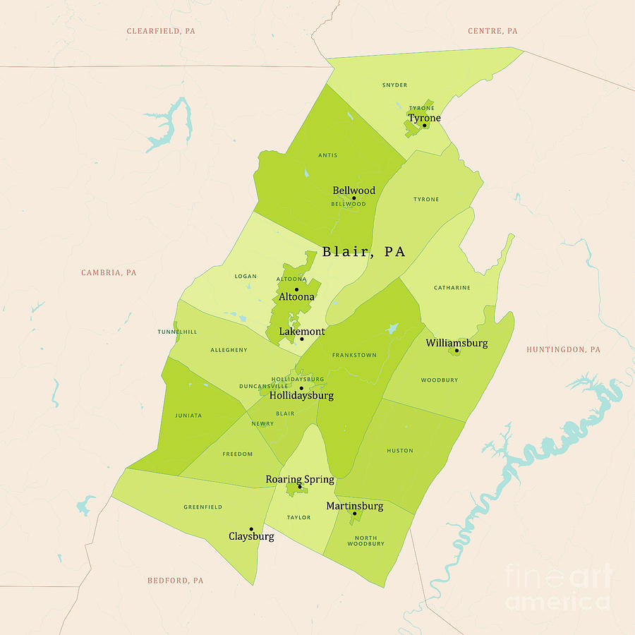 Pa Blair County Vector Map Green Digital Art By Frank Ramspott Fine