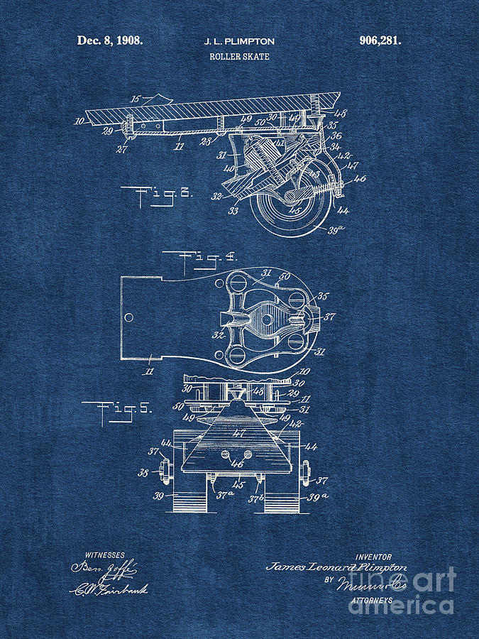 PATENT DRAWING 1908 Roller Skate 2 Blueprint Drawing By Daniel