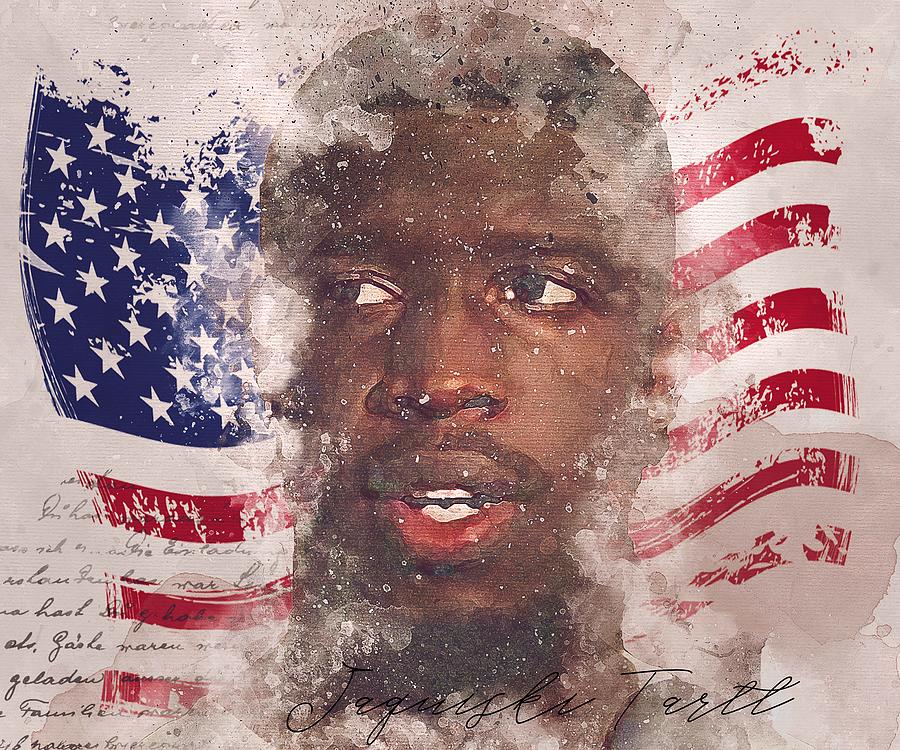 Player Football Jaquiski Tartt And Flag Usa Mixed Watercolor Mixed