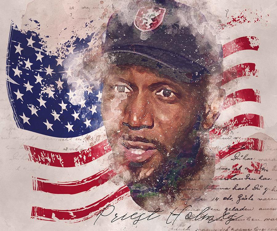 Player Football Priest Holmes And Flag Usa Mixed Watercolor Mixed Media