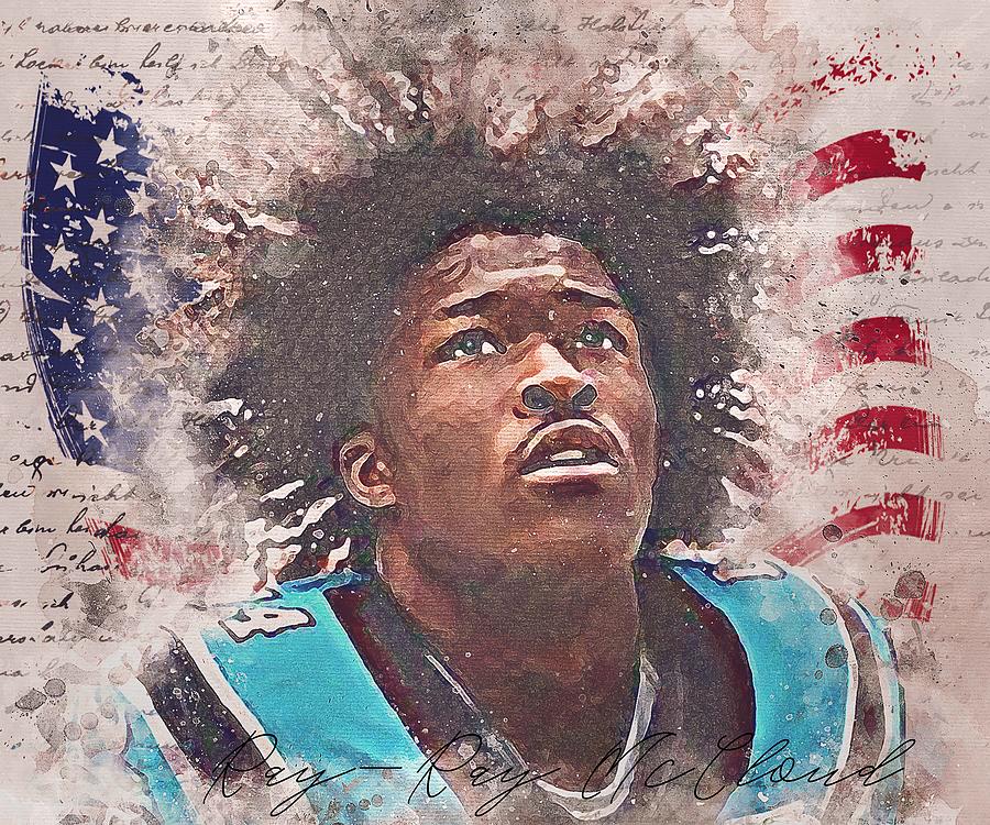 Player Football Ray Ray McCloud And Flag Usa Mixed Watercolor Mixed