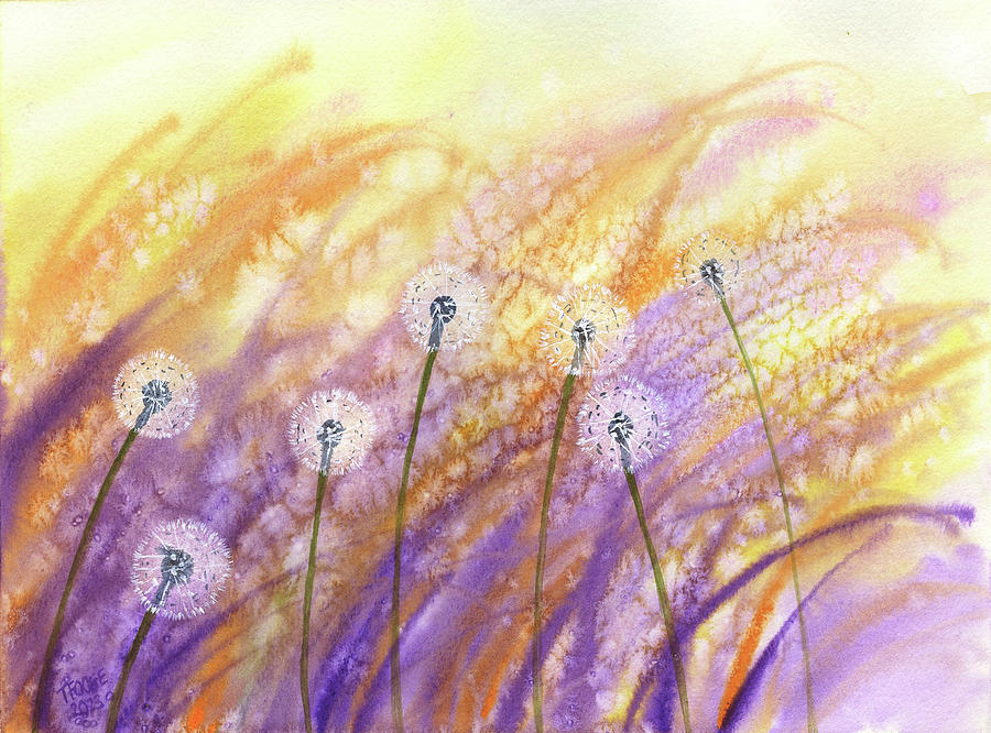 Purple And Gold Dandelions Painting By Taphath Foose Fine Art America