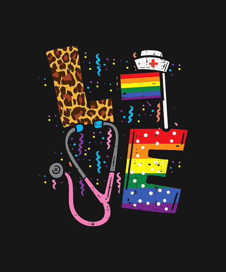 Rainbow Flag Love Nurse RN Scrub Top LGBT Pride Month Gay Drawing By