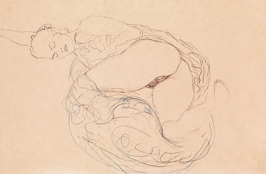 Reclining Nude With Legs Drawn Up Painting By Gustav Klimt Fine Art