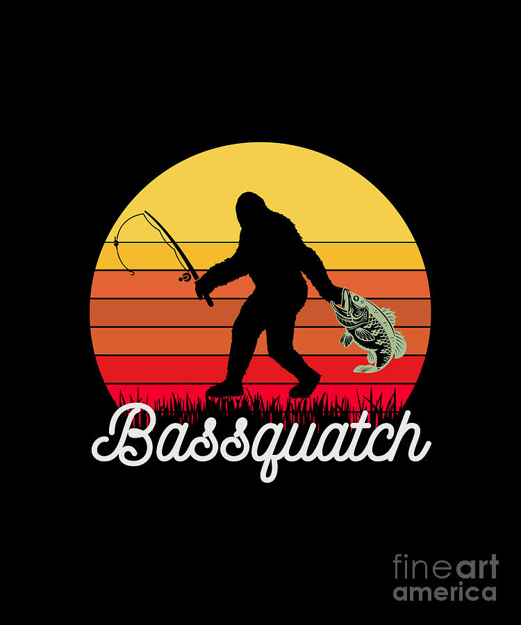 Retro Bassquatch Bigfoot Fishing Digital Art By Bui Chinh Pixels